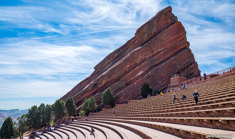 People working out at Red Rocks Amphitheater 