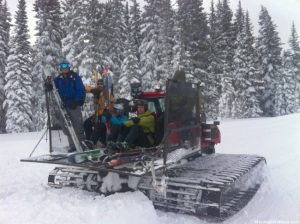 Snowcat skiing riding open air